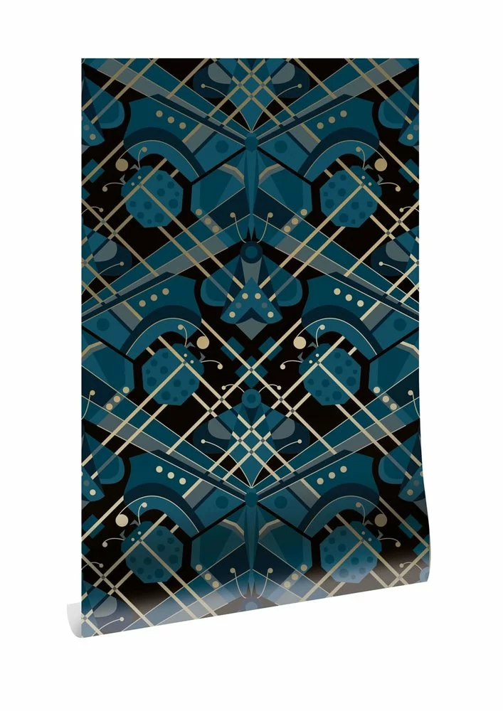 KEK Amsterdam Art Deco Goud Behang Animaux Butterfly - Blauw 2 KEK Amsterdam Art Deco Goud Behang Animaux Butterfly - Blauw