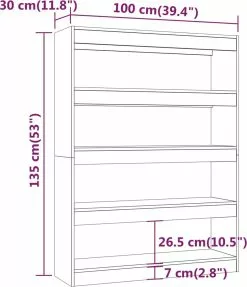 Furniture Limited - Boekenkast/kamerscherm 100x30x135 Cm Bruineikenkleurig 14 Furniture Limited - Boekenkast/kamerscherm 100x30x135 Cm Bruineikenkleurig -DECORATIE Winkel 1033x1200