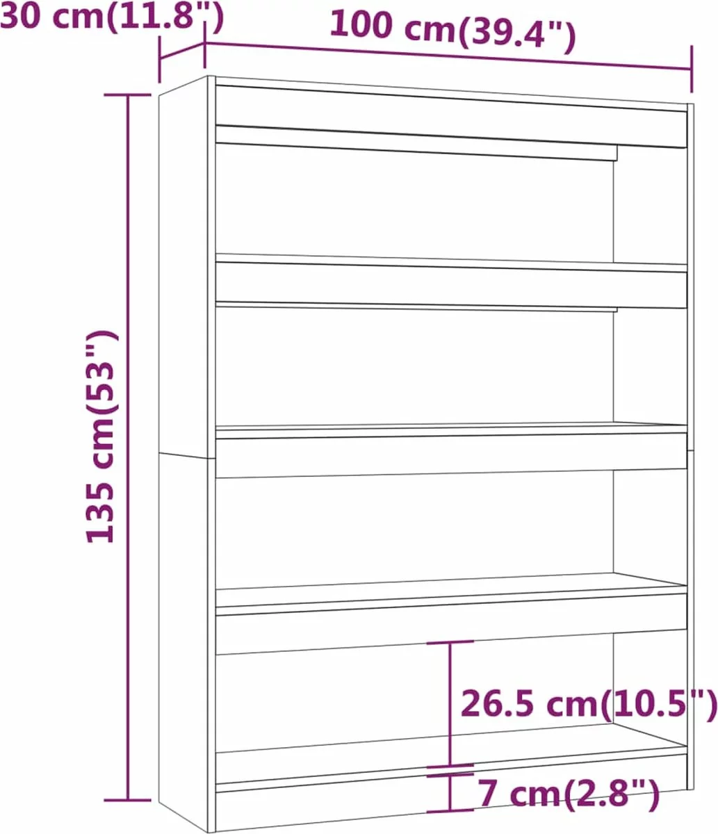 Furniture Limited - Boekenkast/kamerscherm 100x30x135 Cm Bruineikenkleurig 6 Furniture Limited - Boekenkast/kamerscherm 100x30x135 Cm Bruineikenkleurig - Afbeelding 4
