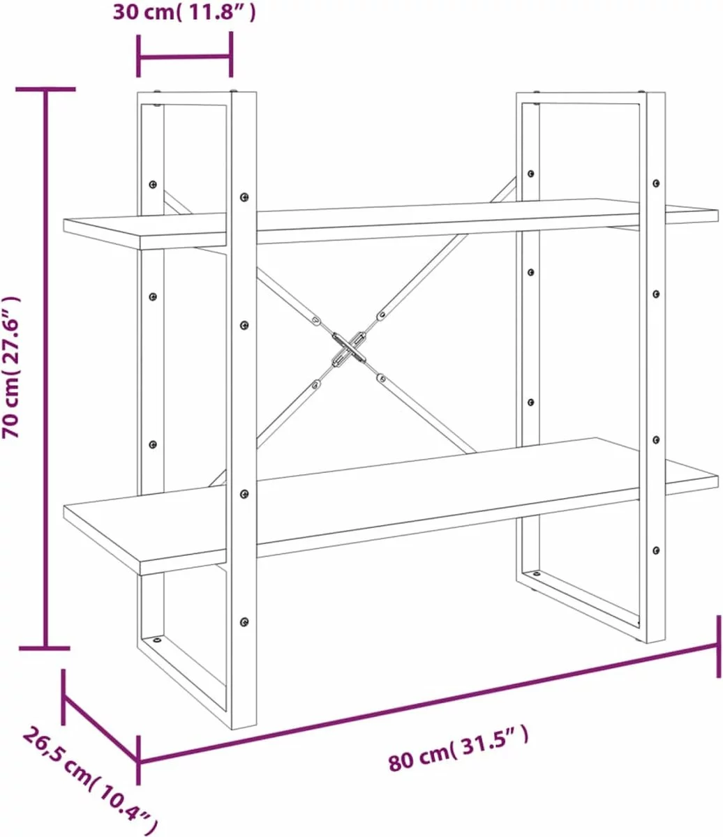 Furniture Limited - Boekenkast Met 2 Schappen 68x30x70 Cm Bewerkt Hout Bruineiken 5 Furniture Limited - Boekenkast Met 2 Schappen 68x30x70 Cm Bewerkt Hout Bruineiken - Afbeelding 3
