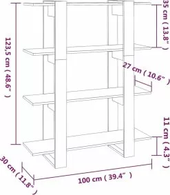 Furniture Limited - Boekenkast/kamerscherm 100x30x123,5 Cm Grijs Sonoma Eiken -DECORATIE Winkel 1046x1200