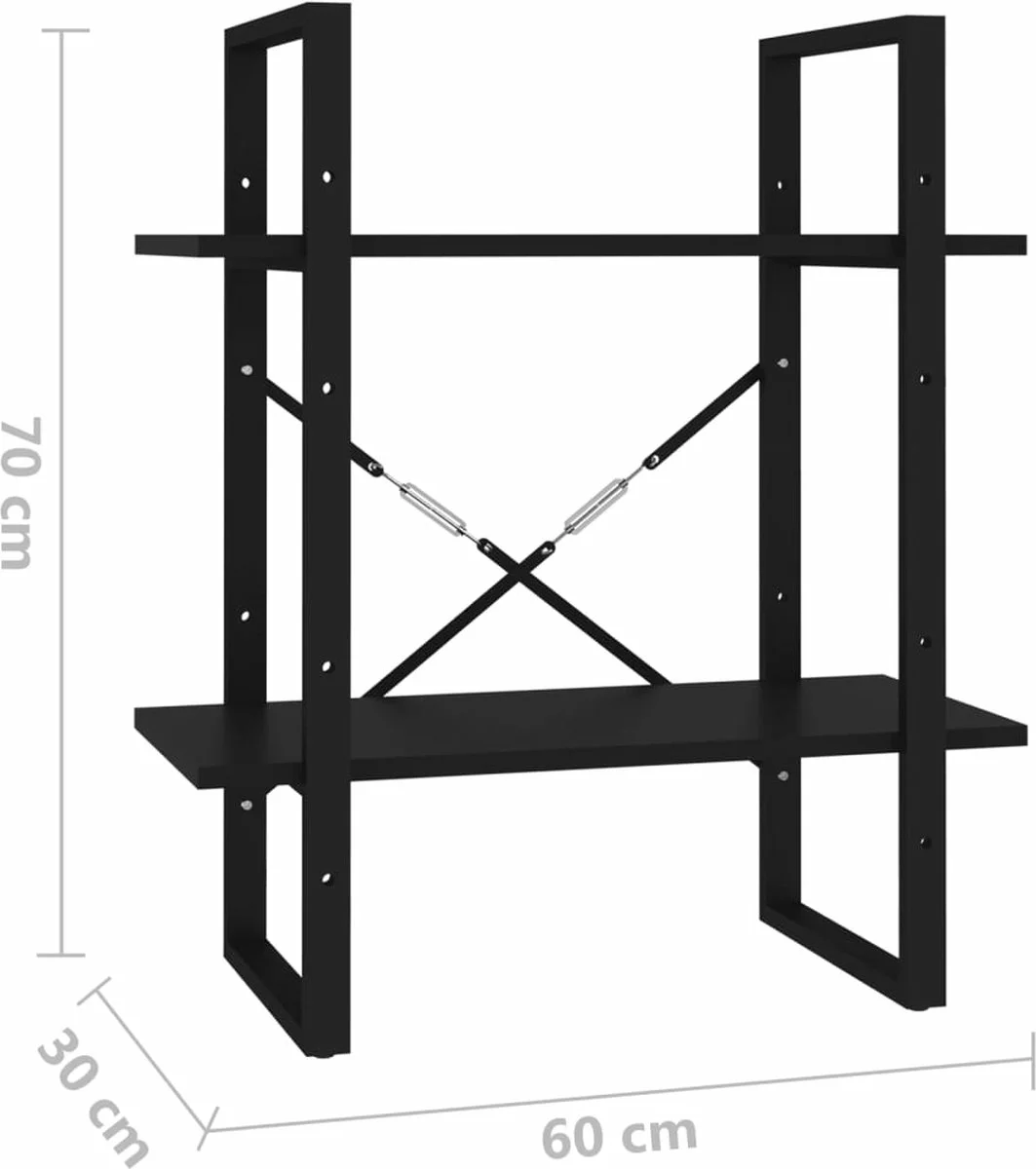 Furniture Limited - Boekenkast Met 2 Schappen 60x30x70 Cm Spaanplaat Zwart 4 Furniture Limited - Boekenkast Met 2 Schappen 60x30x70 Cm Spaanplaat Zwart - Afbeelding 2