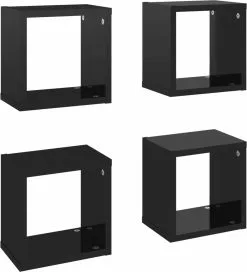 Furniture Limited - Wandschappen Kubus 4 St 22x15x22 Cm Hoogglans Zwart -DECORATIE Winkel 1088x1200