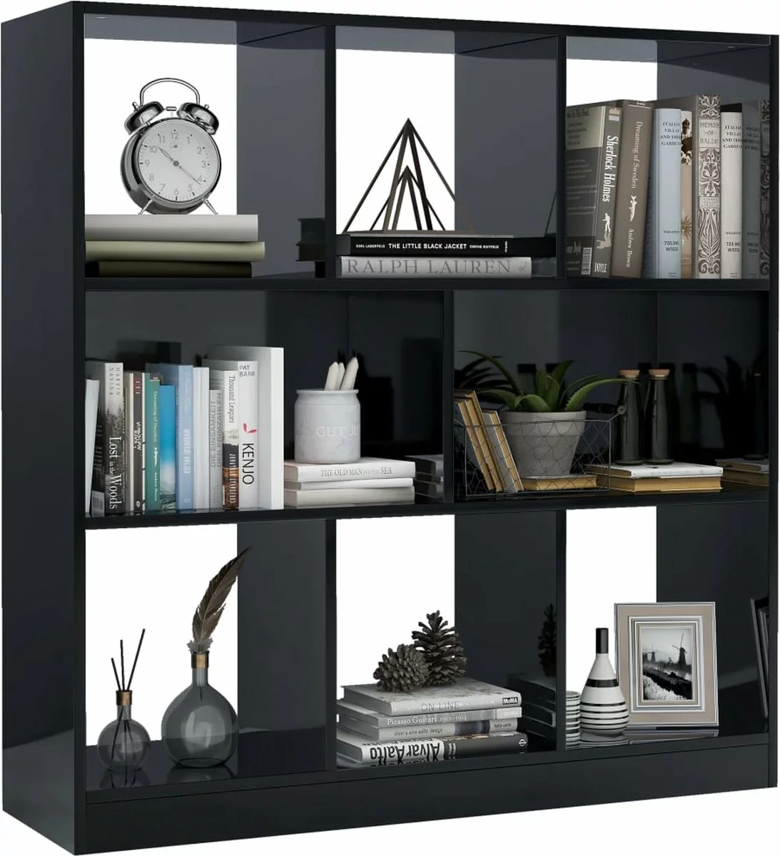 Furniture Limited - Boekenkast 97,5x29,5x100 Cm Bewerkt Hout Hoogglans Zwart 7 Furniture Limited - Boekenkast 97,5x29,5x100 Cm Bewerkt Hout Hoogglans Zwart - Afbeelding 5