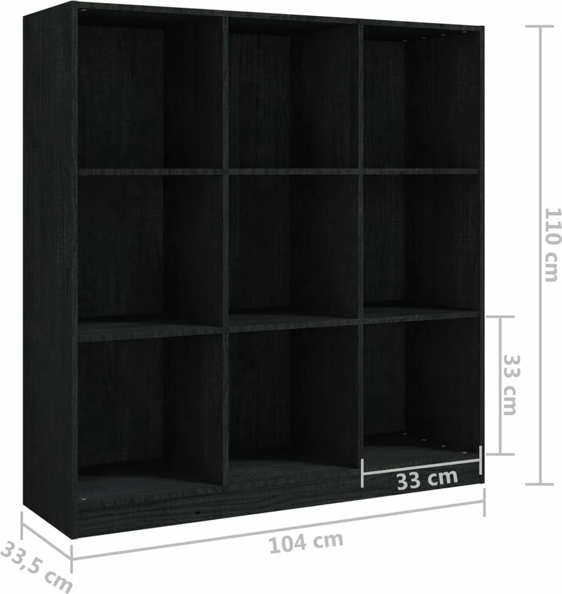 Furniture Limited - Boekenkast/kamerscherm 104x33,5x110 Cm Massief Grenenhout Zwart 9 Furniture Limited - Boekenkast/kamerscherm 104x33,5x110 Cm Massief Grenenhout Zwart - Afbeelding 7