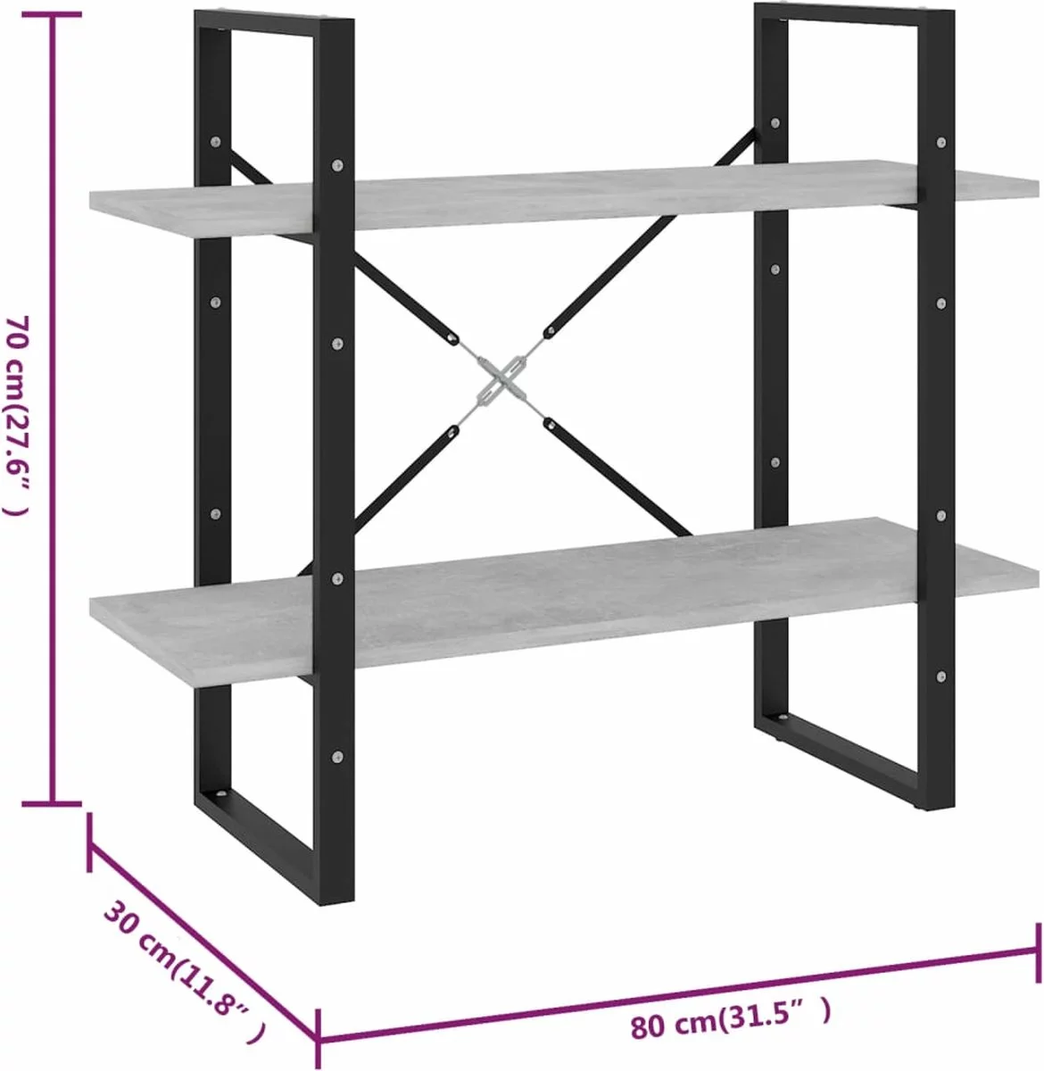 Furniture Limited - Boekenkast Met 2 Schappen 80x30x70 Cm Spaanplaat Betongrijs 8 Furniture Limited - Boekenkast Met 2 Schappen 80x30x70 Cm Spaanplaat Betongrijs - Afbeelding 6
