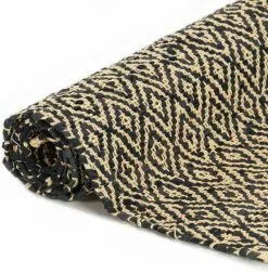 Furniture Limited - Vloerkleed CFurniture Limited -ndi Handgeweven 120x170 Cm Leer Katoen Zwart -DECORATIE Winkel 1176x1200