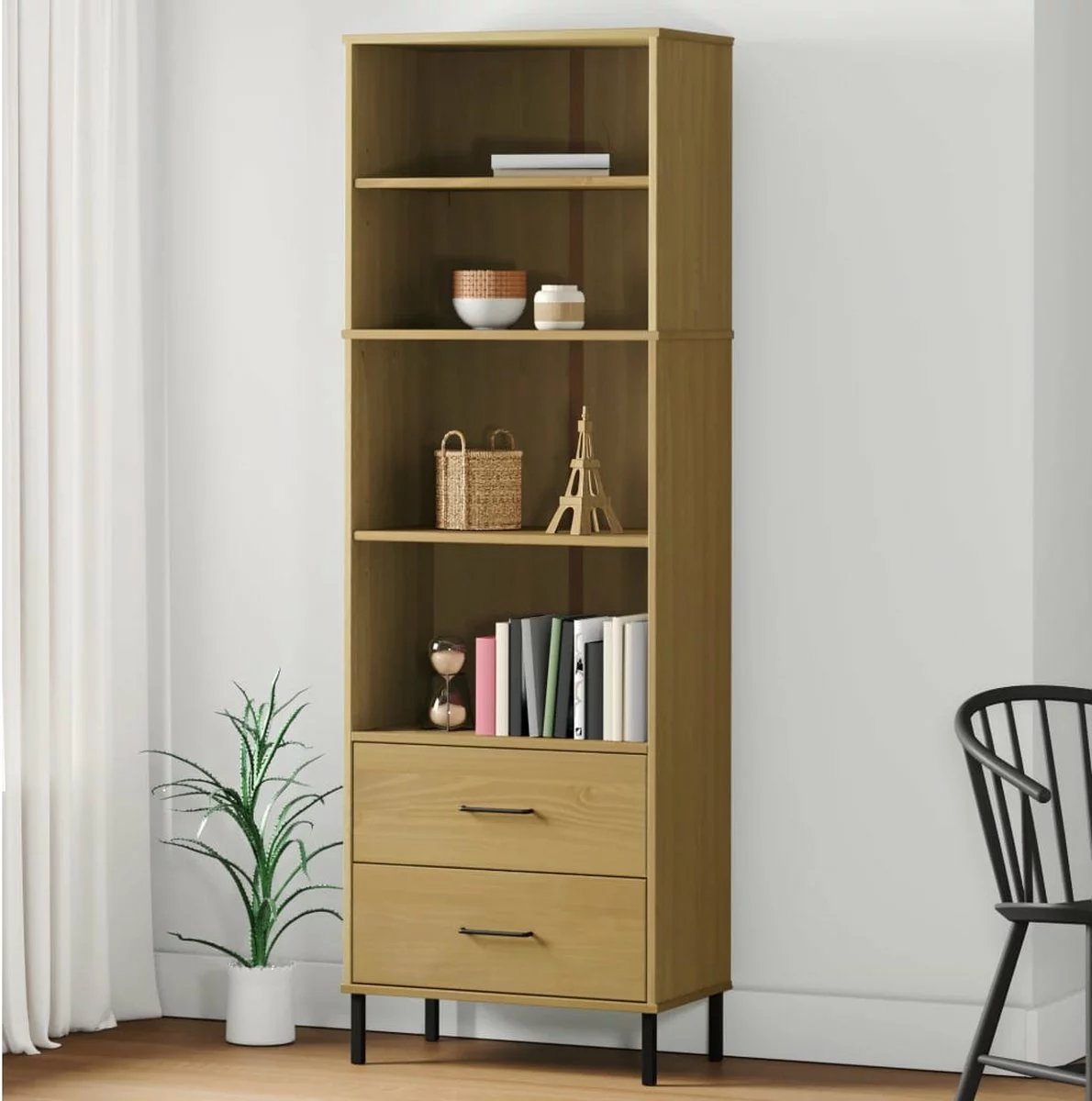 Furniture Limited - Boekenkast Met 2 Lades OSLO 60x35x180 Cm Massief Hout Bruin 3 Furniture Limited - Boekenkast Met 2 Lades OSLO 60x35x180 Cm Massief Hout Bruin
