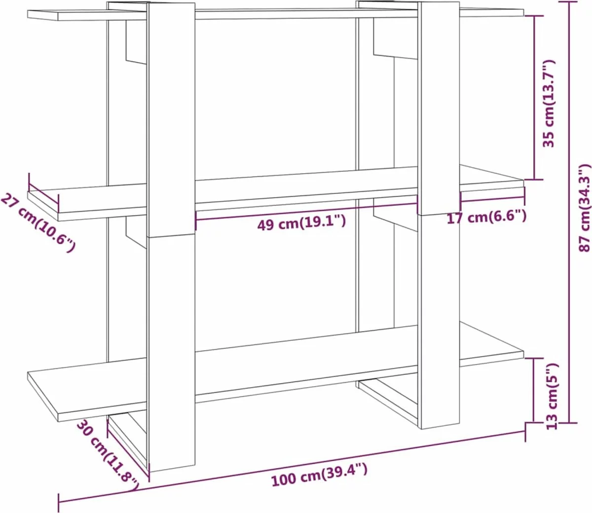 Furniture Limited - Boekenkast/kamerscherm 100x30x87 Cm Grijs Sonoma Eikenkleurig 8 Furniture Limited - Boekenkast/kamerscherm 100x30x87 Cm Grijs Sonoma Eikenkleurig - Afbeelding 6