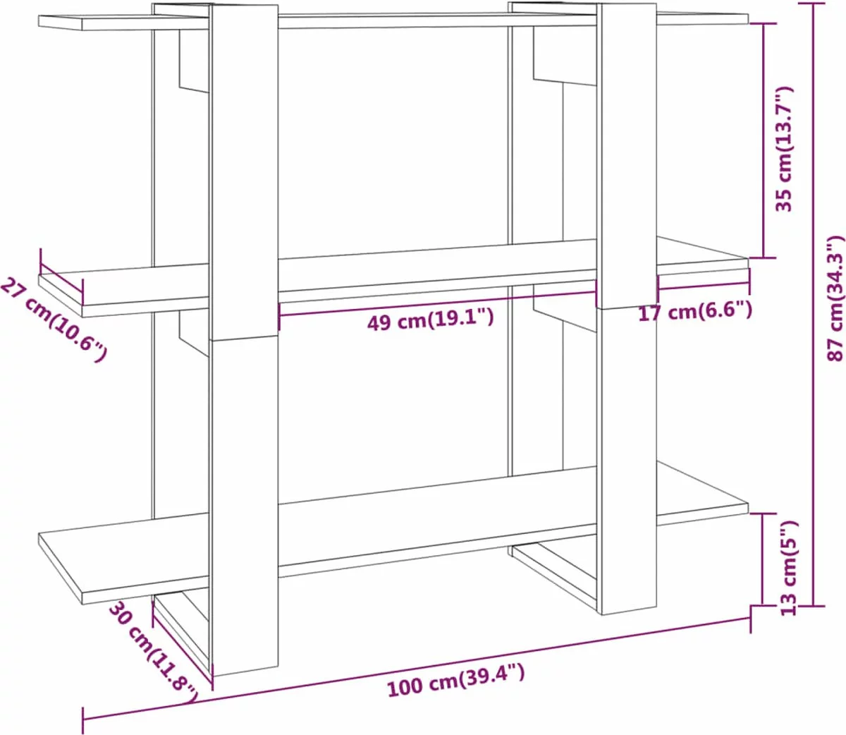 Furniture Limited - Boekenkast/kamerscherm 100x30x87 Cm Sonoma Eikenkleurig 4 Furniture Limited - Boekenkast/kamerscherm 100x30x87 Cm Sonoma Eikenkleurig - Afbeelding 2