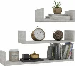 Furniture Limited - Wandschappen 3 St Bewerkt Hout Betongrijs -DECORATIE Winkel 1200x1057