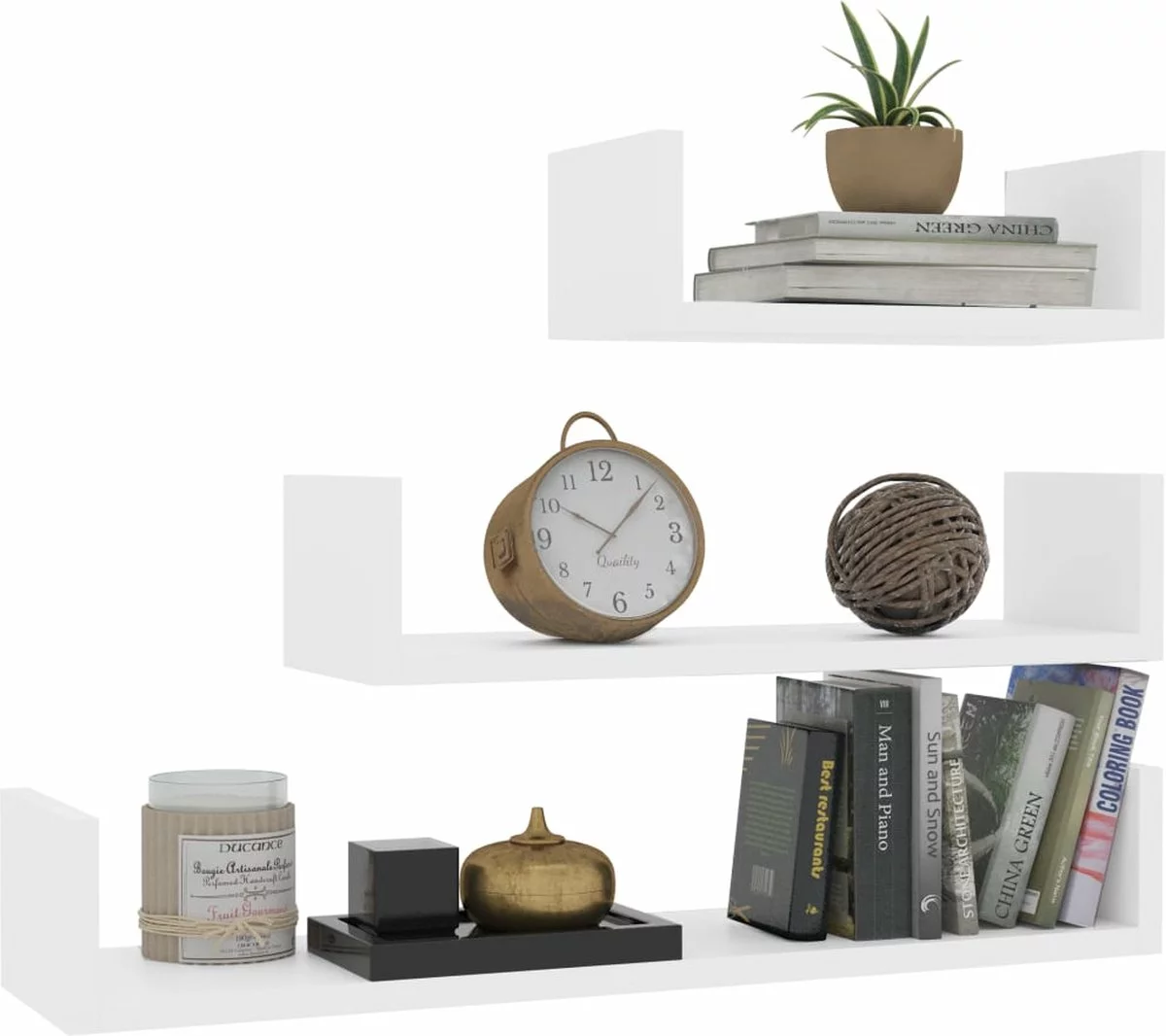 Furniture Limited - Wandschappen 3 St Bewerkt Hout Wit 5 Furniture Limited - Wandschappen 3 St Bewerkt Hout Wit - Afbeelding 3