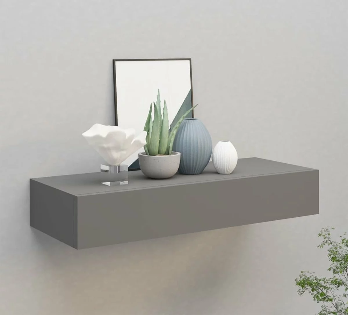 Furniture Limited - Wandschap Met Lade 60x23,5x10 Cm MDF Grijs 3 Furniture Limited - Wandschap Met Lade 60x23,5x10 Cm MDF Grijs