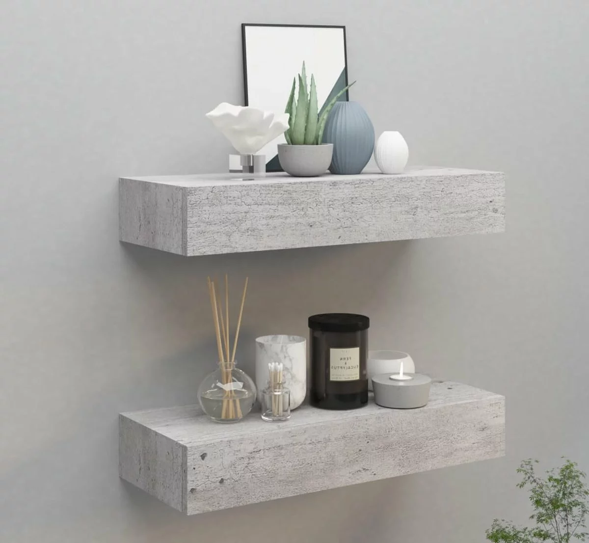 Furniture Limited - Wandschappen 2 St Met Lade 60x23,5x10 Cm MDF Betongrijs 3 Furniture Limited - Wandschappen 2 St Met Lade 60x23,5x10 Cm MDF Betongrijs