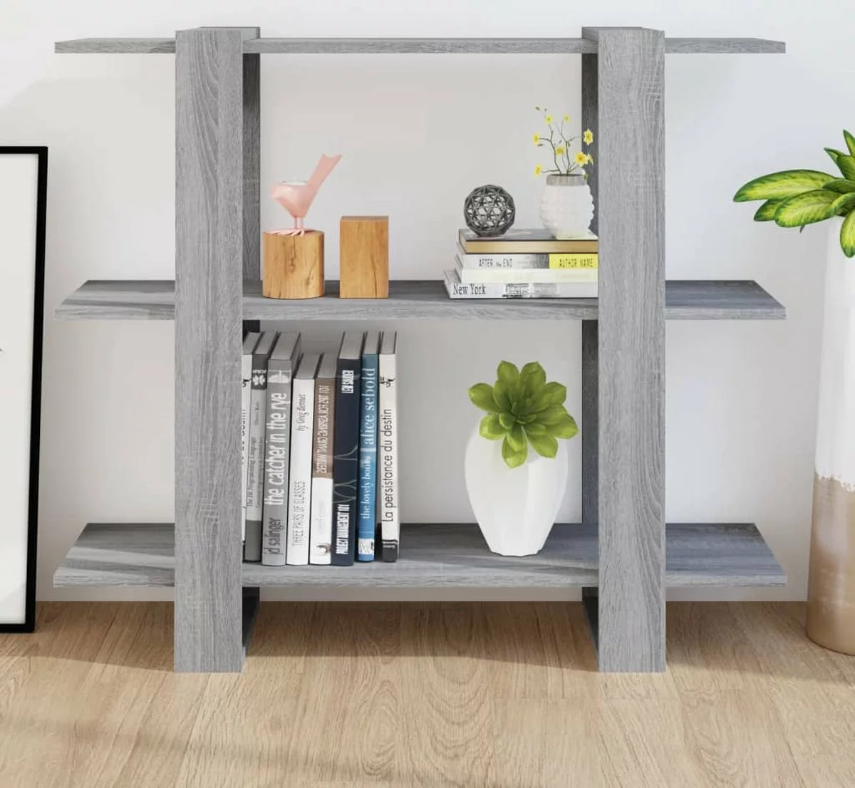 Furniture Limited - Boekenkast/kamerscherm 100x30x87 Cm Grijs Sonoma Eikenkleurig 5 Furniture Limited - Boekenkast/kamerscherm 100x30x87 Cm Grijs Sonoma Eikenkleurig - Afbeelding 3