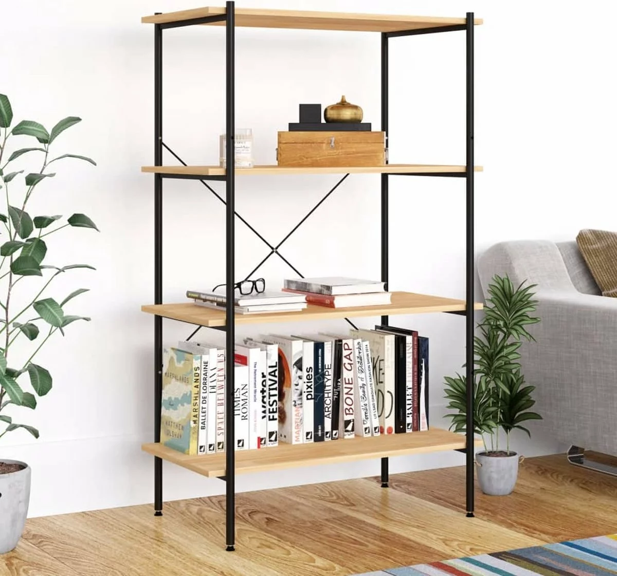 Furniture Limited - Opbergrek 4-laags 80x40x130 Cm Zwart En Eikenkleurig 3 Furniture Limited - Opbergrek 4-laags 80x40x130 Cm Zwart En Eikenkleurig