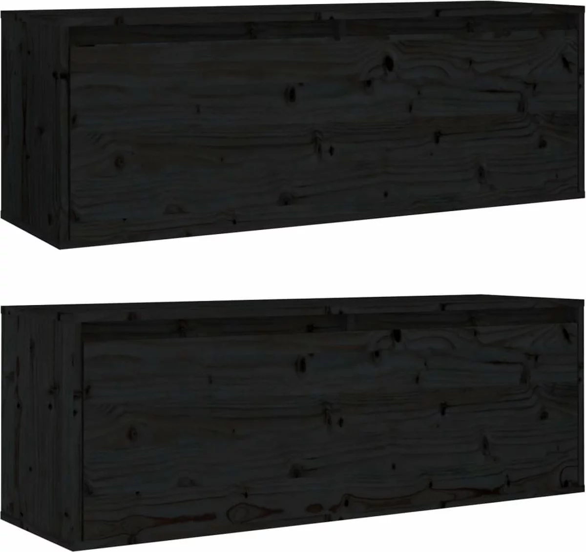 Furniture Limited - Wandkasten 2 St 100x30x35 Cm Massief Grenenhout Zwart 10 Furniture Limited - Wandkasten 2 St 100x30x35 Cm Massief Grenenhout Zwart - Afbeelding 8