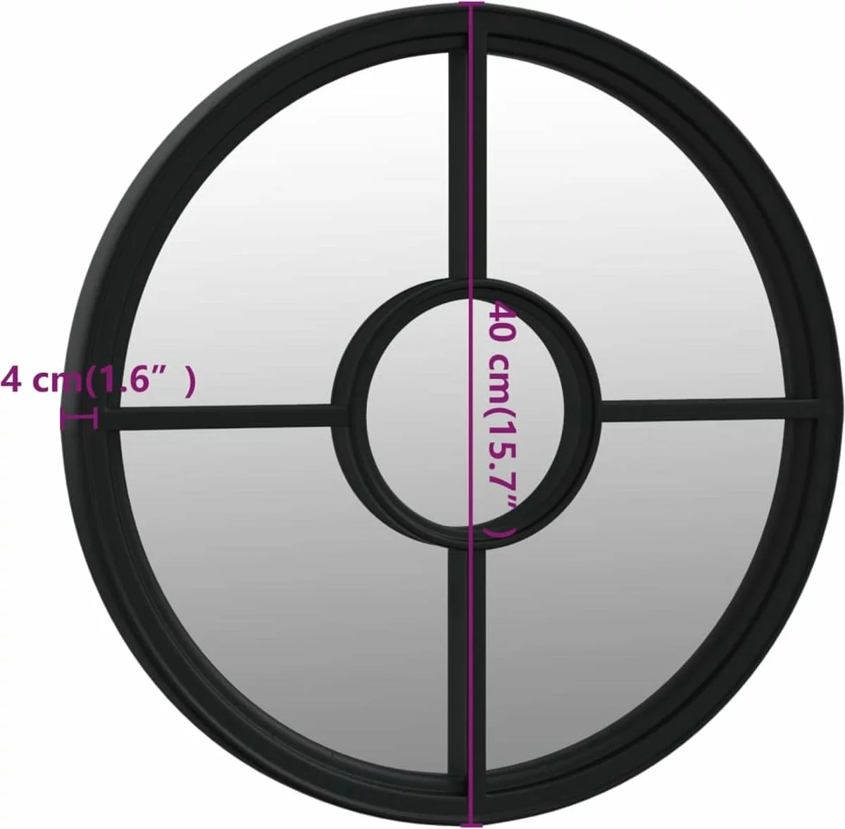 Furniture Limited - Spiegel Rond 40x4 Cm Ijzer Zwart 8 Furniture Limited - Spiegel Rond 40x4 Cm Ijzer Zwart - Afbeelding 6