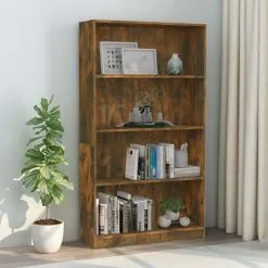 Furniture Limited - Boekenkast 4-laags 80x24x142 Cm Bewerkt Hout Gerookt Eikenkleur -DECORATIE Winkel 1200x1200 127