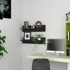 Furniture Limited - Wandschappen 2 St 80x11,5x18 Cm Spaanplaat Zwart