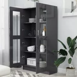 Furniture Limited - Vitrinekast 82,5x30,5x150 Cm Spaanplaat Hoogglans Grijs -DECORATIE Winkel 1200x1200 151