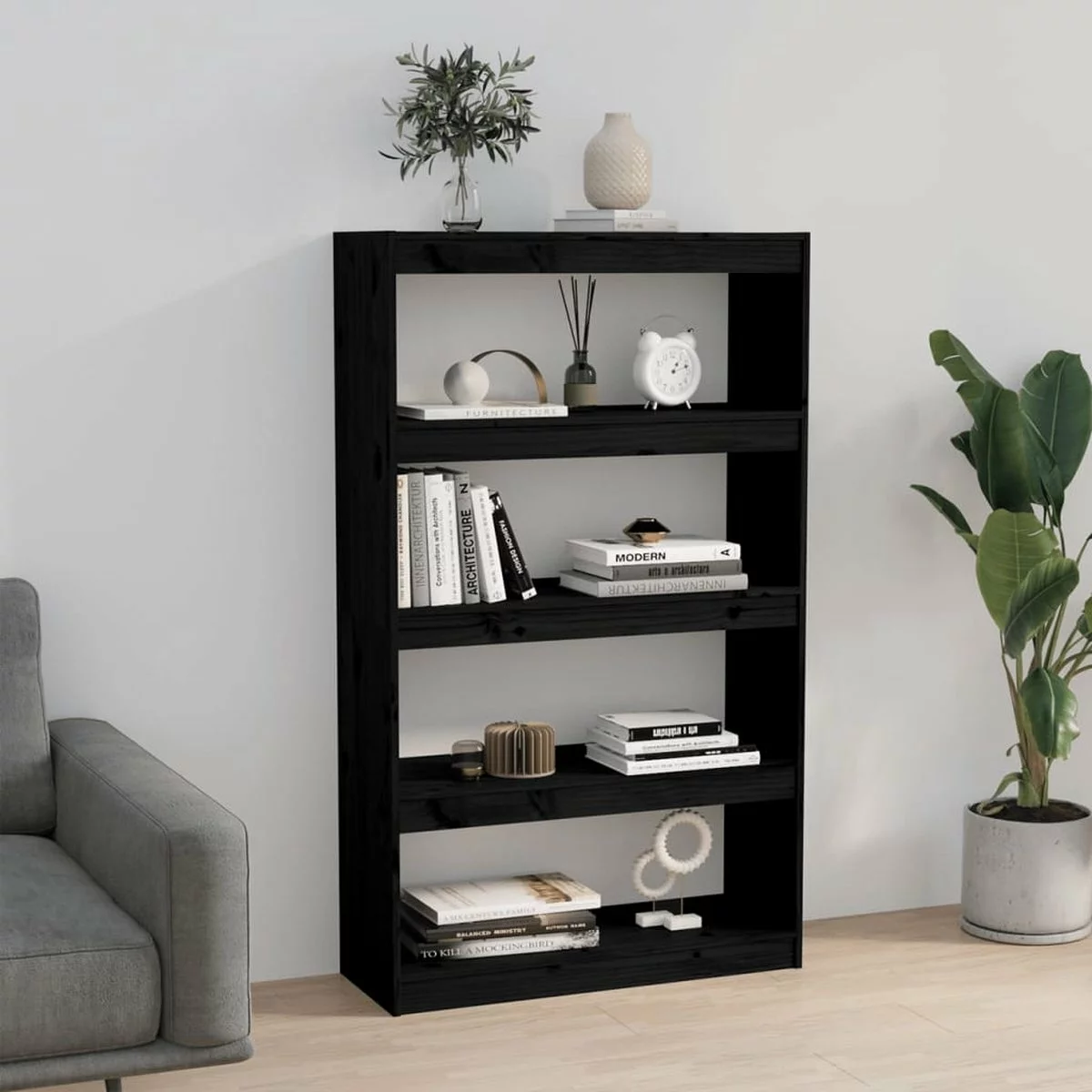 Furniture Limited - Boekenkast/kamerscherm 80x30x135,5 Cm Massief Grenenhout Zwart 5 Furniture Limited - Boekenkast/kamerscherm 80x30x135,5 Cm Massief Grenenhout Zwart - Afbeelding 3