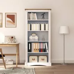 Furniture Limited - Boekenkast 5 Schappen Corona-stijl 81x40x170 Cm Grenenhout Wit