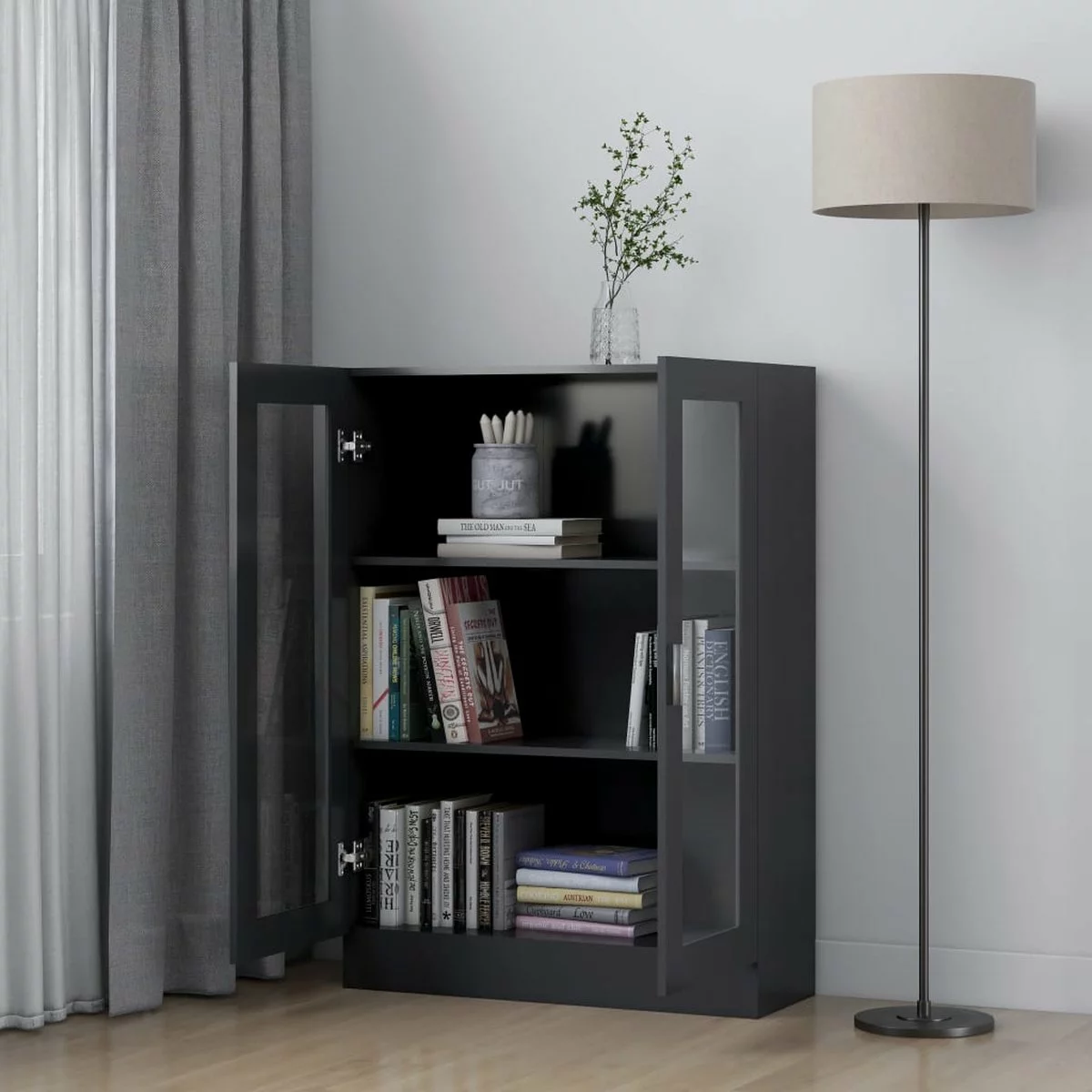 Furniture Limited - Vitrinekast 82,5x30,5x115 Cm Spaanplaat Grijs 11 Furniture Limited - Vitrinekast 82,5x30,5x115 Cm Spaanplaat Grijs - Afbeelding 9