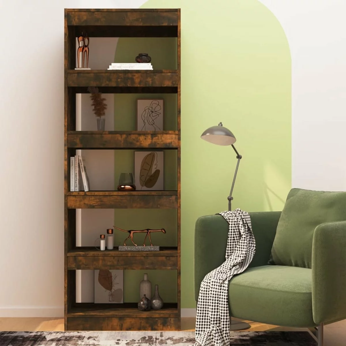 Furniture Limited - Boekenkast/kamerscherm 60x30x166 Cm Spaanplaat Gerookt Eiken 8 Furniture Limited - Boekenkast/kamerscherm 60x30x166 Cm Spaanplaat Gerookt Eiken - Afbeelding 6