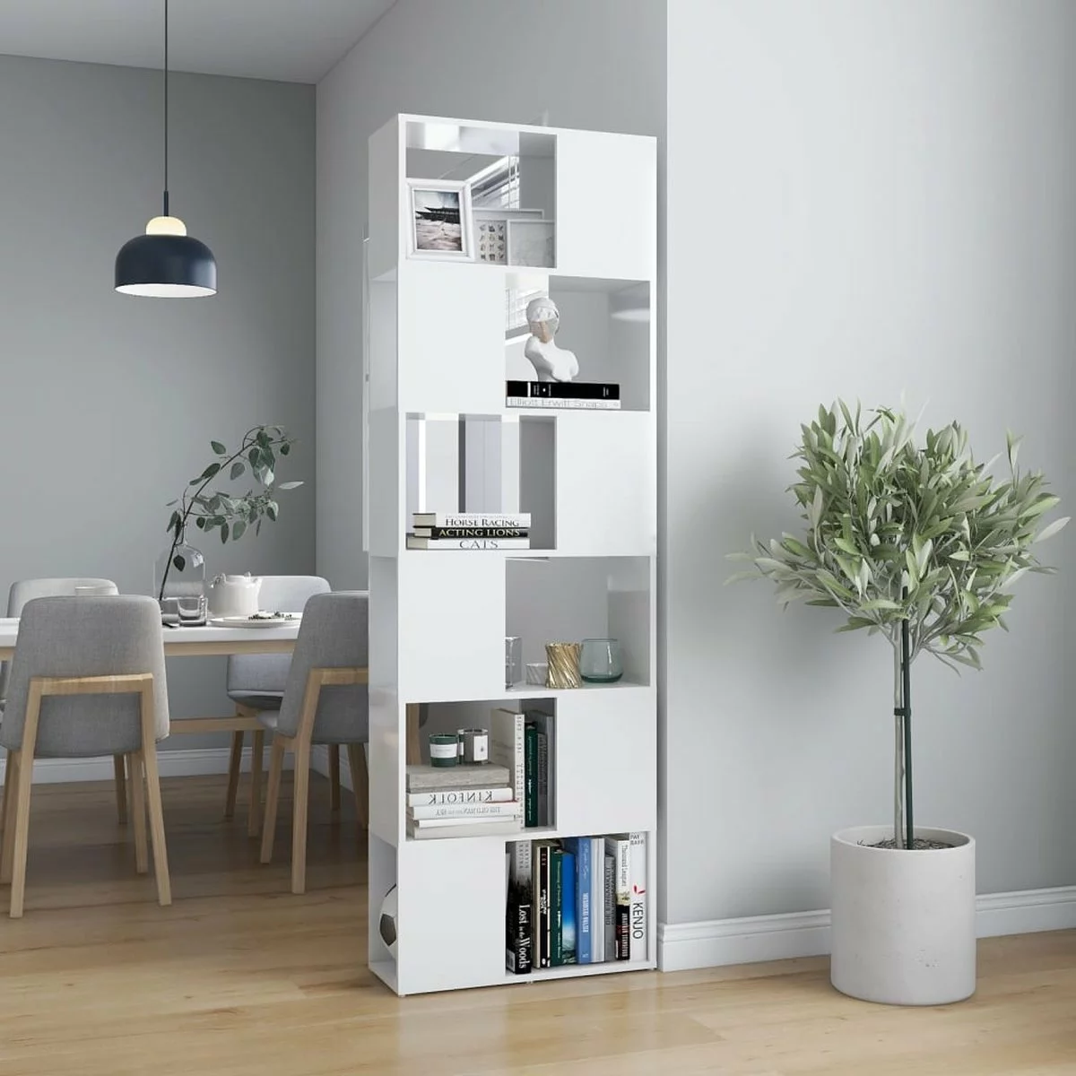 Furniture Limited - Boekenkast/kamerscherm 60x24x186 Cm Hoogglans Wit 10 Furniture Limited - Boekenkast/kamerscherm 60x24x186 Cm Hoogglans Wit - Afbeelding 8
