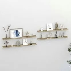 Furniture Limited - Wandschappen 4 St 100x9x3 Cm Wit En Sonoma Eikenkleurig
