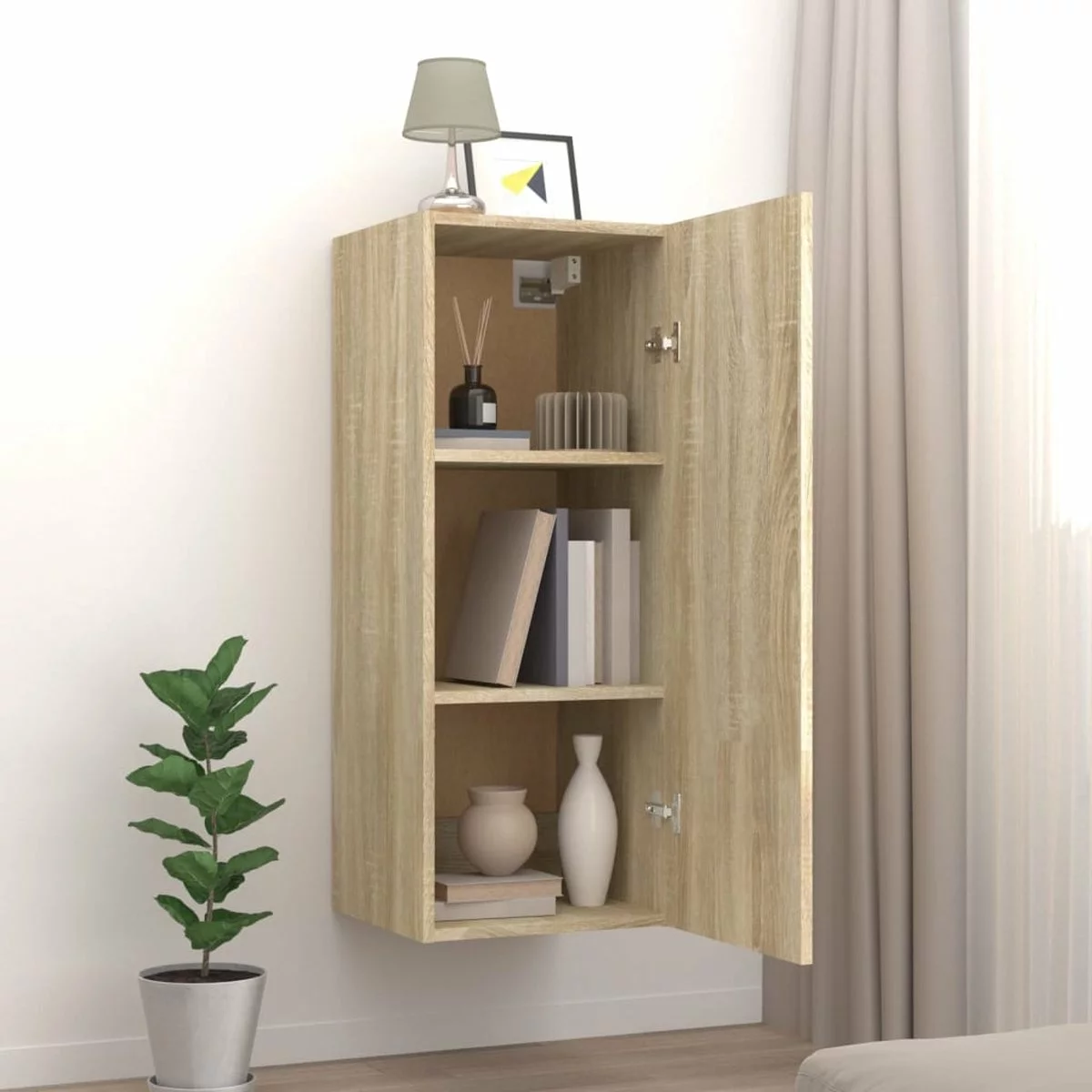 Furniture Limited - Wandkast 34,5x34x90 Cm Bewerkt Hout Sonoma Eikenkleurig 4 Furniture Limited - Wandkast 34,5x34x90 Cm Bewerkt Hout Sonoma Eikenkleurig - Afbeelding 2
