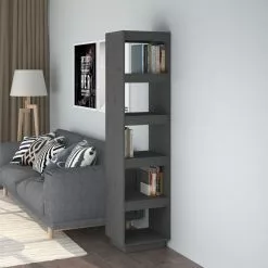 Furniture Limited - Boekenkast/kamerscherm 40x35x167 Cm Massief Grenenhout Grijs