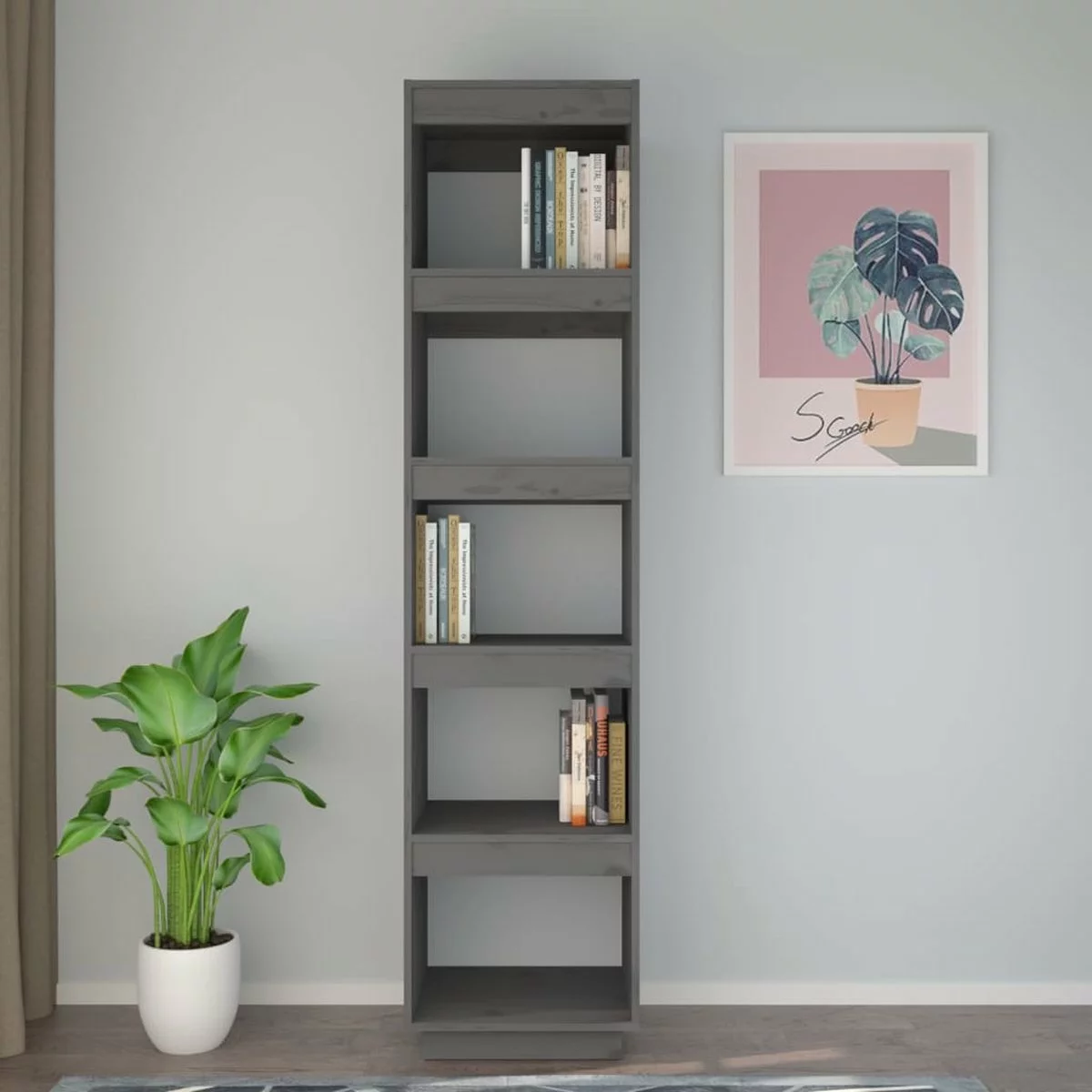 Furniture Limited - Boekenkast/kamerscherm 40x35x167 Cm Massief Grenenhout Grijs 8 Furniture Limited - Boekenkast/kamerscherm 40x35x167 Cm Massief Grenenhout Grijs - Afbeelding 6