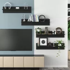 Furniture Limited - Wandschappen 4 St 80x11,5x18 Cm Spaanplaat Zwart -DECORATIE Winkel 1200x1200 640