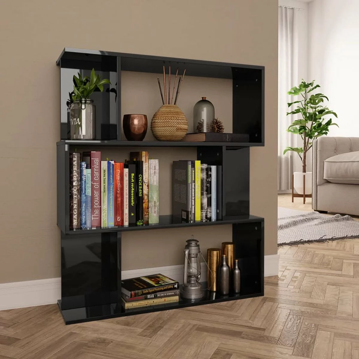 Furniture Limited - Boekenkast/kamerscherm 80x24x96 Cm Hoogglans Zwart 10 Furniture Limited - Boekenkast/kamerscherm 80x24x96 Cm Hoogglans Zwart - Afbeelding 8