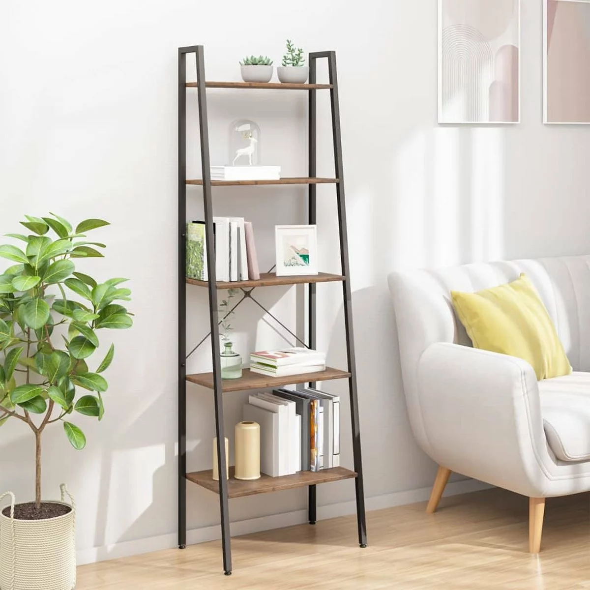 Furniture Limited - Ladderrek Met 5 Schappen 56x35x174 Cm Donkerbruin En Zwart 11 Furniture Limited - Ladderrek Met 5 Schappen 56x35x174 Cm Donkerbruin En Zwart - Afbeelding 9
