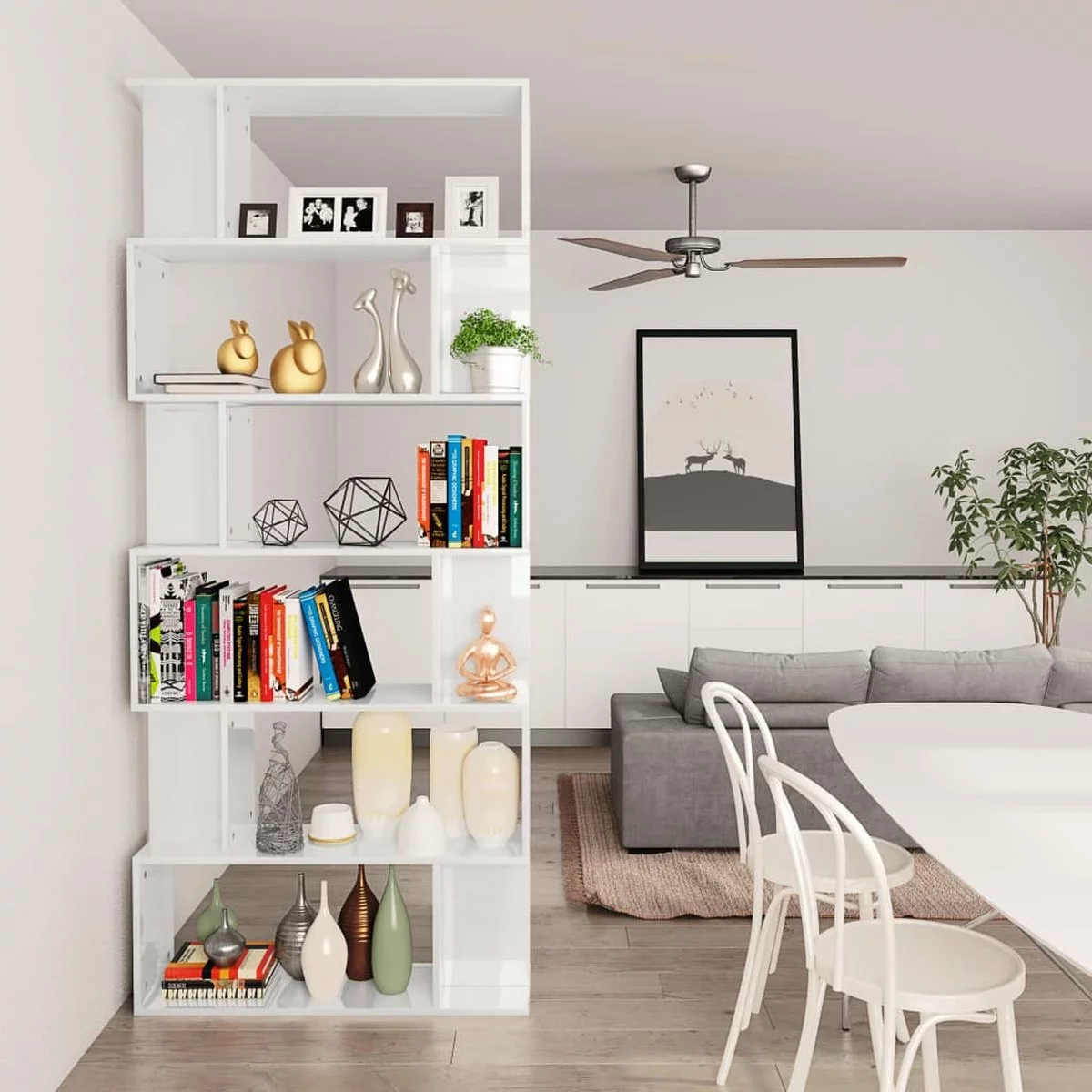 Furniture Limited - Boekenkast/kamerscherm 80x24x192 Cm Hoogglans Wit 8 Furniture Limited - Boekenkast/kamerscherm 80x24x192 Cm Hoogglans Wit - Afbeelding 6