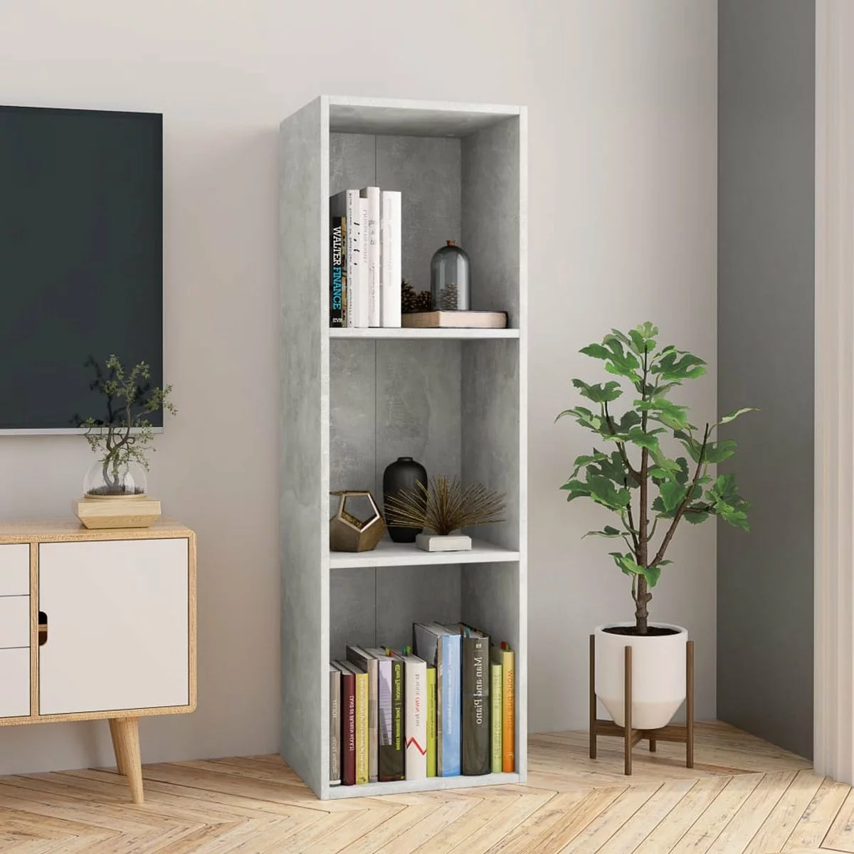 Furniture Limited - Boekenkast/tv-meubel 36x30x114 Cm Bewerkt Hout Betongrijs 11 Furniture Limited - Boekenkast/tv-meubel 36x30x114 Cm Bewerkt Hout Betongrijs - Afbeelding 9