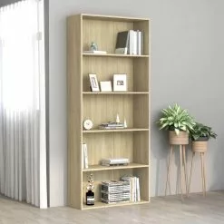Furniture Limited - Boekenkast Met 5 Schappen 80x30x189 Cm Spaanplaat Sonoma Eiken