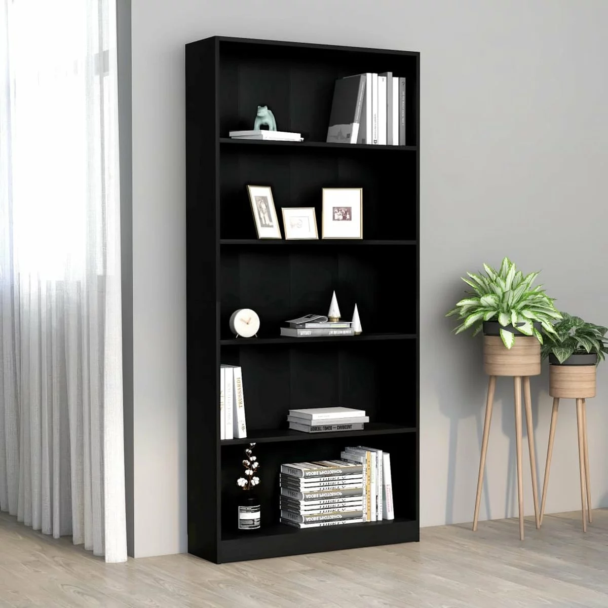 Furniture Limited - Boekenkast Met 5 Schappen 80x24x175 Cm Bewerkt Hout Zwart 9 Furniture Limited - Boekenkast Met 5 Schappen 80x24x175 Cm Bewerkt Hout Zwart - Afbeelding 7