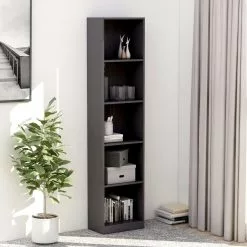 Furniture Limited - Boekenkast 5 Schappen 40x24x175 Cm Bewerkt Hout Hoogglans Grijs