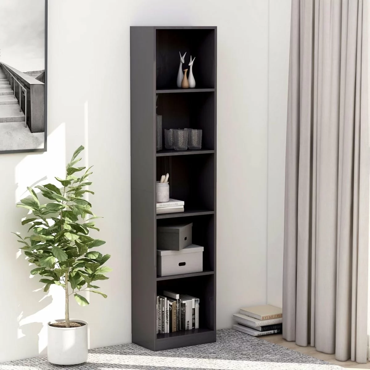 Furniture Limited - Boekenkast 5 Schappen 40x24x175 Cm Bewerkt Hout Hoogglans Grijs 3 Furniture Limited - Boekenkast 5 Schappen 40x24x175 Cm Bewerkt Hout Hoogglans Grijs