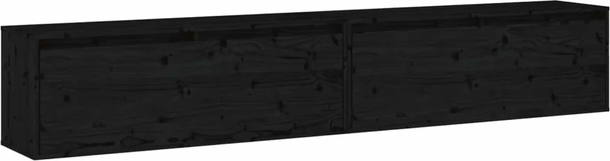 Furniture Limited - Wandkasten 2 St 100x30x35 Cm Massief Grenenhout Zwart 6 Furniture Limited - Wandkasten 2 St 100x30x35 Cm Massief Grenenhout Zwart - Afbeelding 4