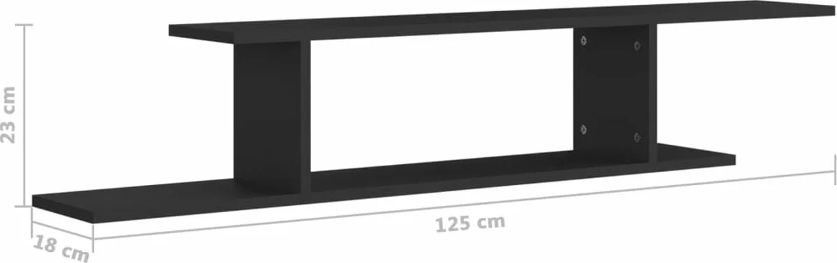 Furniture Limited - Tv-wandschap 125x18x23 Cm Spaanplaat Zwart 7 Furniture Limited - Tv-wandschap 125x18x23 Cm Spaanplaat Zwart - Afbeelding 5