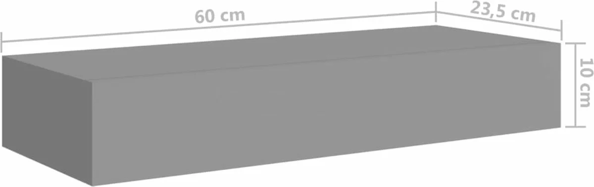 Furniture Limited - Wandschap Met Lade 60x23,5x10 Cm MDF Grijs 4 Furniture Limited - Wandschap Met Lade 60x23,5x10 Cm MDF Grijs - Afbeelding 2