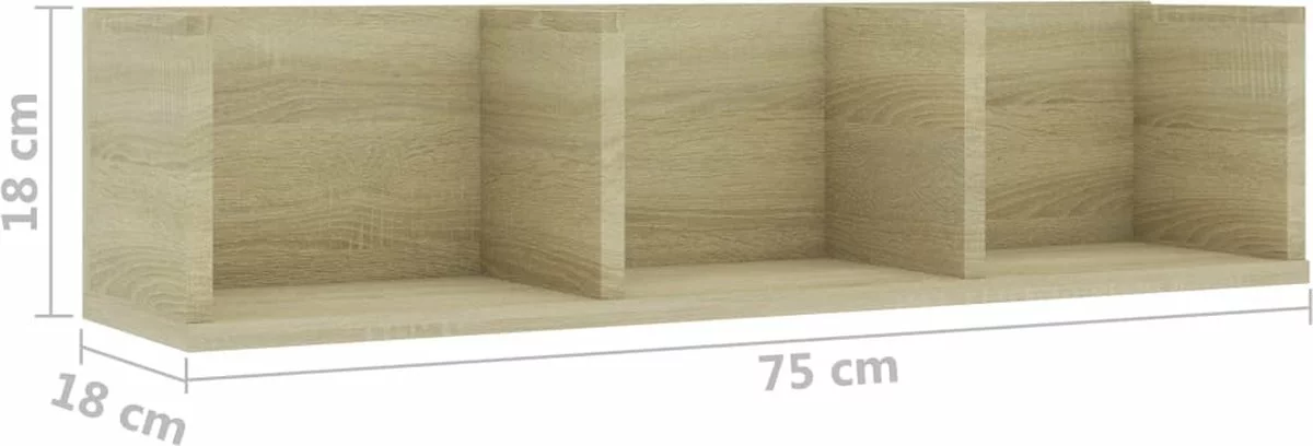 Furniture Limited - Cd-wandschap 75x18x18 Cm Bewerkt Hout Sonoma Eikenkleurig 5 Furniture Limited - Cd-wandschap 75x18x18 Cm Bewerkt Hout Sonoma Eikenkleurig - Afbeelding 3