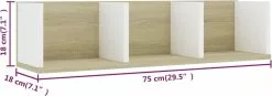 Furniture Limited - Cd-wandschap 75x18x18cm Bewerkt Hout Wit En Sonoma Eikenkleurig -DECORATIE Winkel 1200x423 5