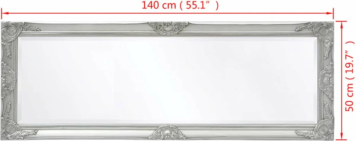 Furniture Limited - Wandspiegel Barok 140 X 50 Cm Zilver 10 Furniture Limited - Wandspiegel Barok 140 X 50 Cm Zilver - Afbeelding 8