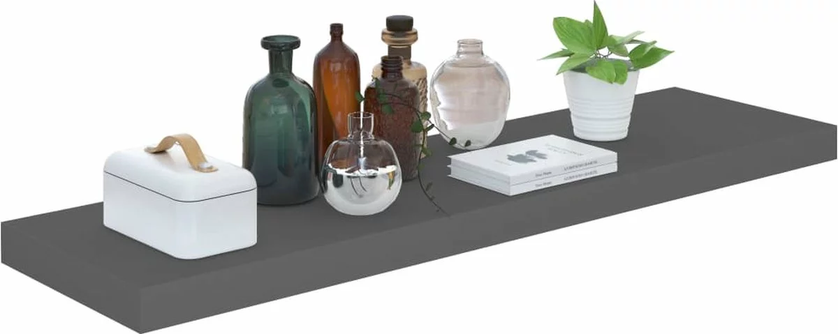 Furniture Limited - Wandschappen Zwevend 2 St 90x23,5x3,8 Cm MDF Hoogglans Grijs 7 Furniture Limited - Wandschappen Zwevend 2 St 90x23,5x3,8 Cm MDF Hoogglans Grijs - Afbeelding 5